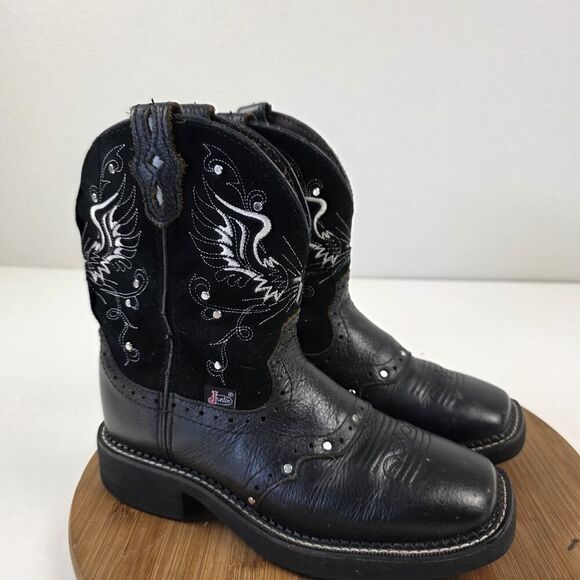 Justin Gypsy Boots Womens Black Leather Cross Angel Wings Cowboy Rodeo Sz 6 B - Picture 4 of 13